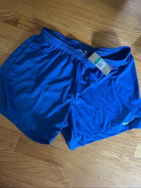 Nike Royal Blue Women's Athletic Shorts with White Swoosh